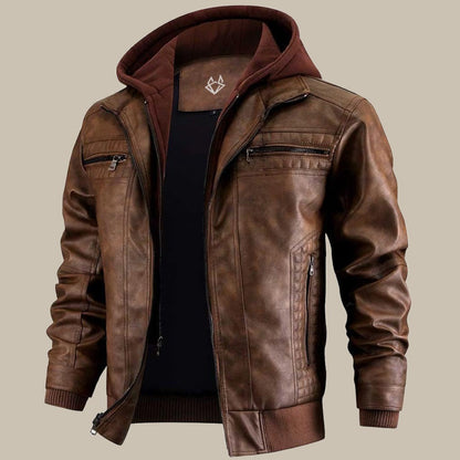 Shop Velvia | Premium high-quality leather jacket with hood for men