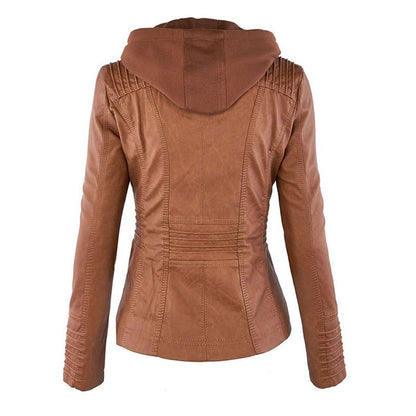 Shop Velvia | Women's Leather Jacket with Hood