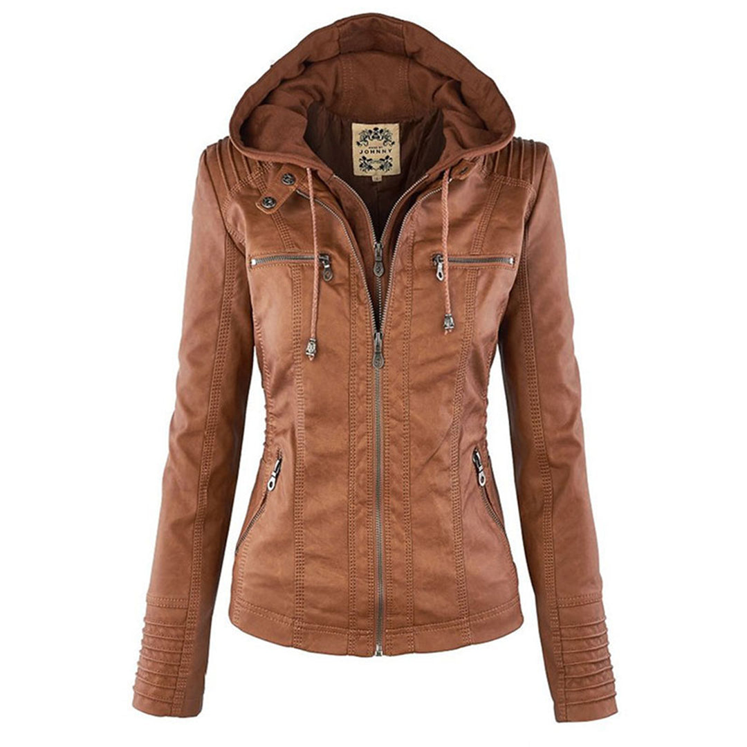 Shop Velvia | Women's Leather Jacket with Hood