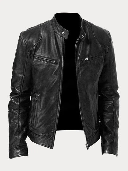 Shop Velvia | Slim Fit Leather Motorcycle Jacket with Zipper for Men