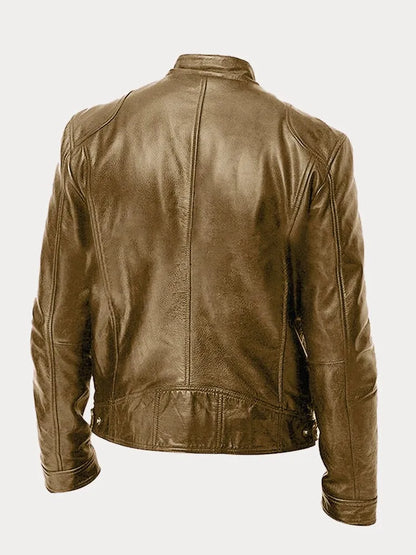 Shop Velvia | Slim Fit Leather Motorcycle Jacket with Zipper for Men