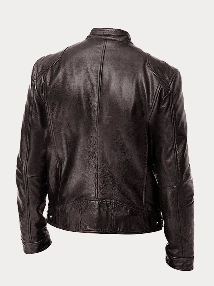Shop Velvia | Slim Fit Leather Motorcycle Jacket with Zipper for Men