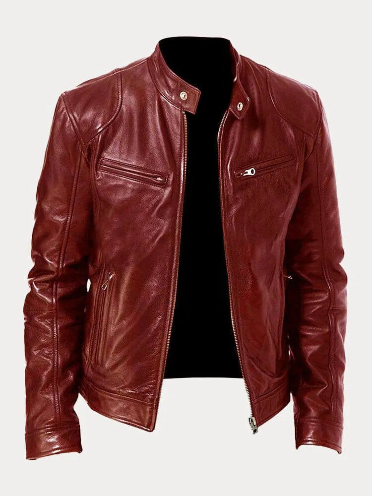 Shop Velvia | Slim Fit Leather Motorcycle Jacket with Zipper for Men