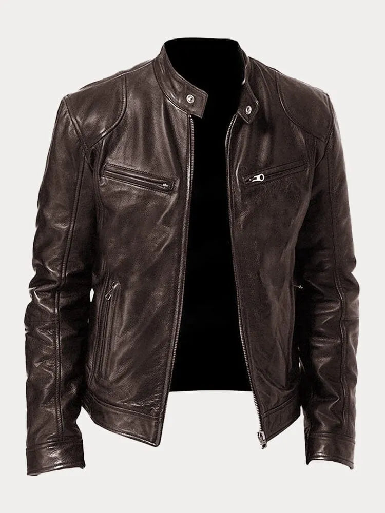 Shop Velvia | Slim Fit Leather Motorcycle Jacket with Zipper for Men
