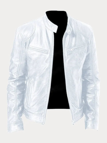 Shop Velvia | Slim Fit Leather Motorcycle Jacket with Zipper for Men