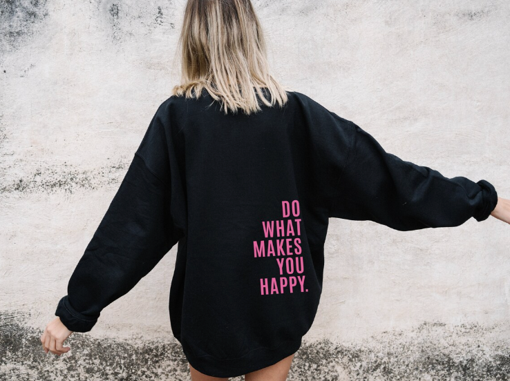 Shop Velvia | Hoodie with Happy Statement