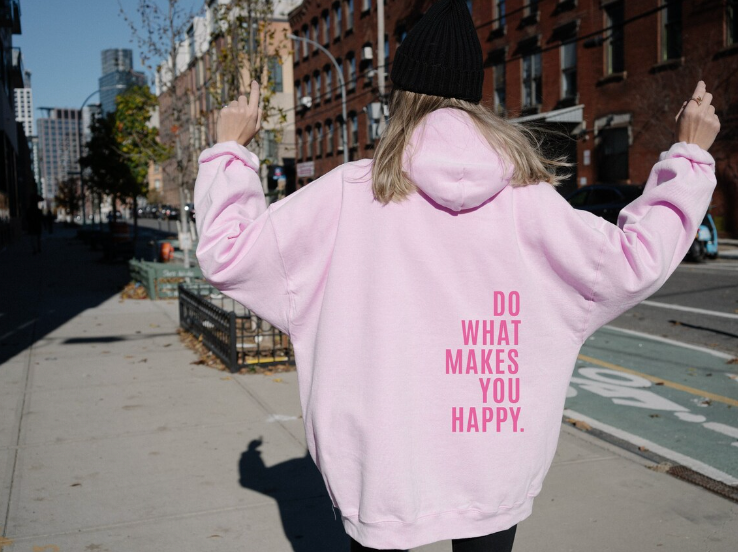 Shop Velvia | Hoodie with Happy Statement