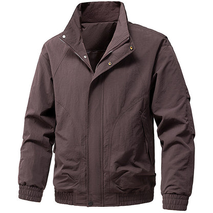 Men's Windproof Utility Bomber Jacket with Stand Collar, Elastic Cuffs, and Concealed Zipper Shop Velvia