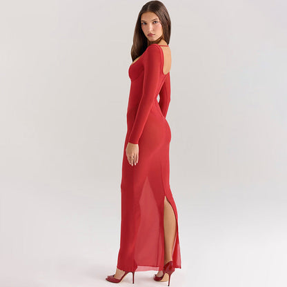 Women's transparent maxi dress with figure-flattering cut