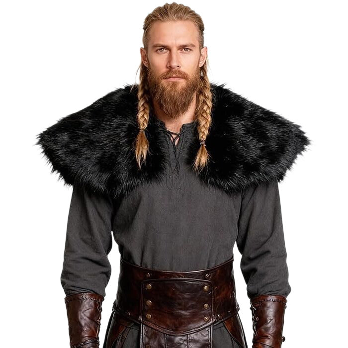Men's shoulder cape in Viking/LARP style made of high-quality faux fur with a wide lapel collar Shop Velvia