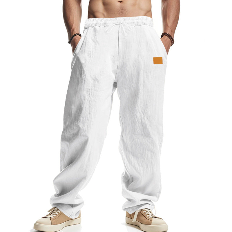 Men's casual linen pants with elastic waistband and generous side pockets Shop Velvia