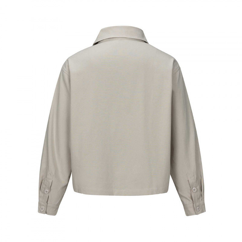 Unisex Short Cut Boxy Shirt Jacket with Chest Pocket and Clear Button Placket Shop Velvia