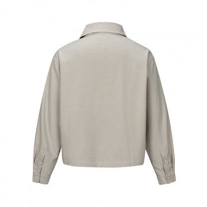Unisex Short Cut Boxy Shirt Jacket with Chest Pocket and Clear Button Placket Shop Velvia