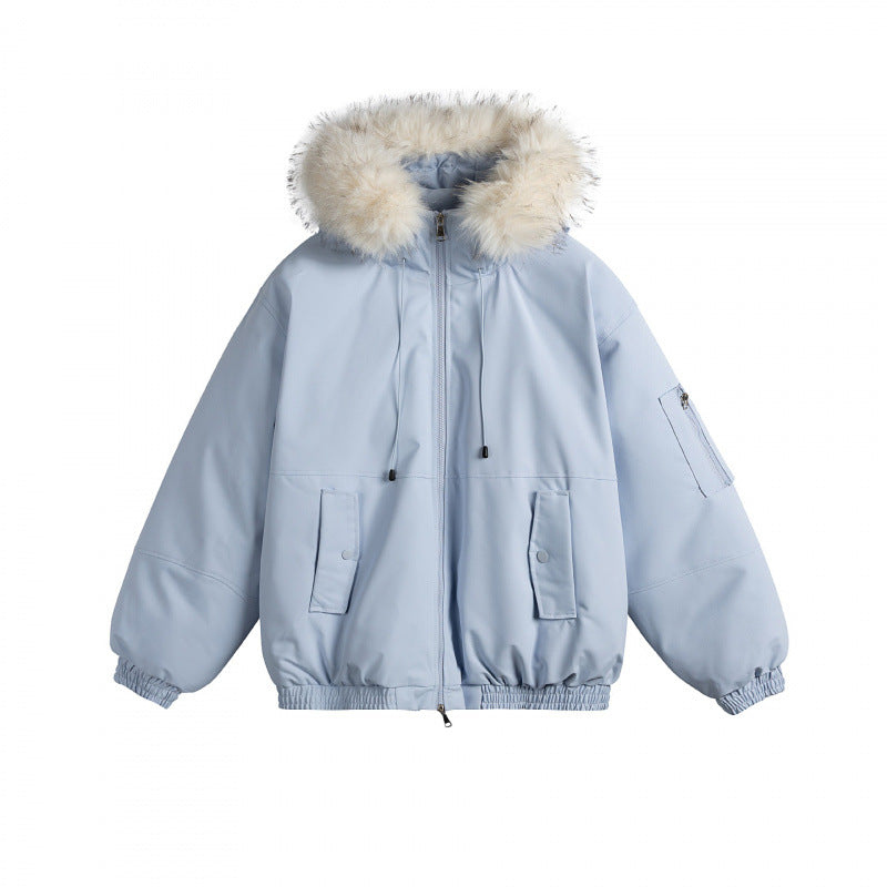 Women's Padded Bomber Jacket with Faux Fur Hood, Boxy Cut and Utility Pockets Shop Velvia