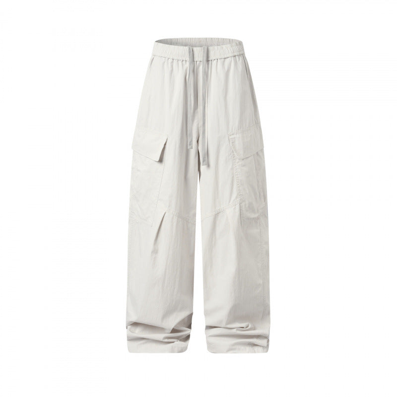 Unisex Wide Cargo Pants with Elastic Waistband, Drawstring and Patch Flap Pockets Shop Velvia