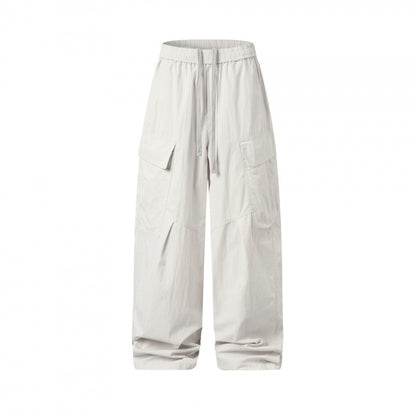 Unisex Wide Cargo Pants with Elastic Waistband, Drawstring and Patch Flap Pockets Shop Velvia