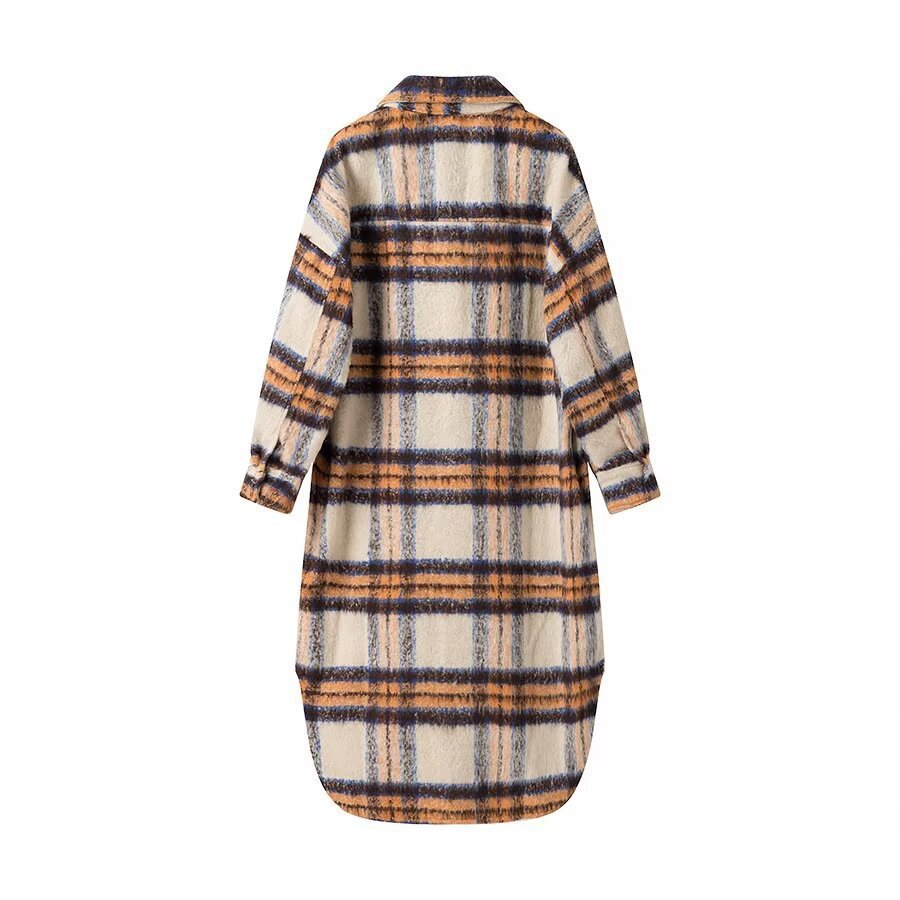 Women’s Oversize Checked Teddy Longline Shirt Coat with Applied Breast Pockets Shop Velvia