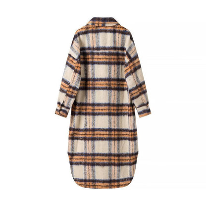 Women’s Oversize Checked Teddy Longline Shirt Coat with Applied Breast Pockets Shop Velvia