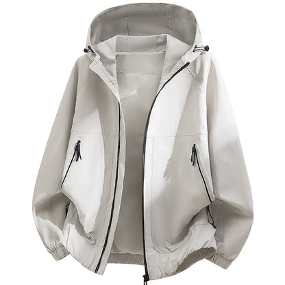 Men's Oversized Hooded Softshell Jacket with Technical Surface and Drawstring Hem Shop Velvia