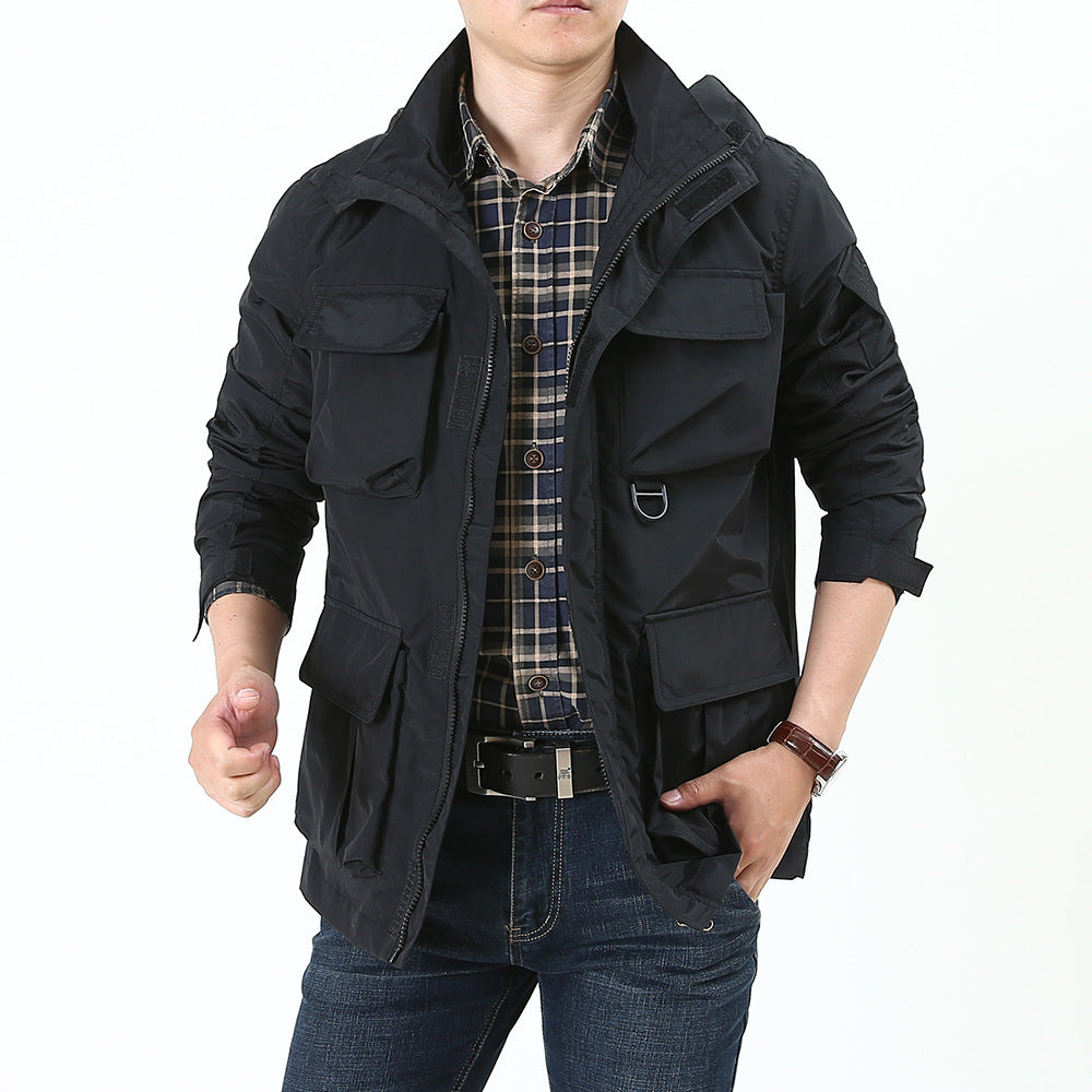 Men's urban field jacket with multiple pockets, wind-resistant surface and concealed hood Shop Velvia