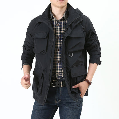 Men's urban field jacket with multiple pockets, wind-resistant surface and concealed hood Shop Velvia