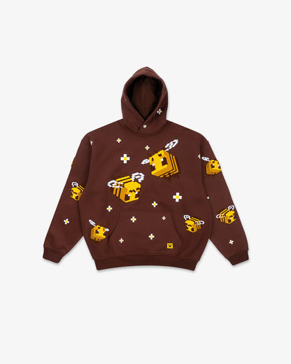 Unisex hoodie with knitted pixel bee design and attached kangaroo pocket Shop Velvia