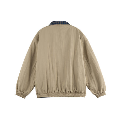 Unisex Lightweight Oversized Zip Jacket in Bomber Style with Checkered Collar and Elastic Cuffs Shop Velvia
