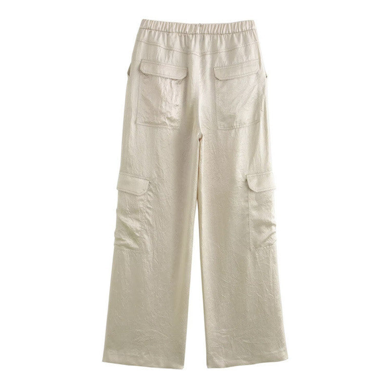 Women's Wide Cargo Pants with Elastic Waistband and Flap Pockets Shop Velvia