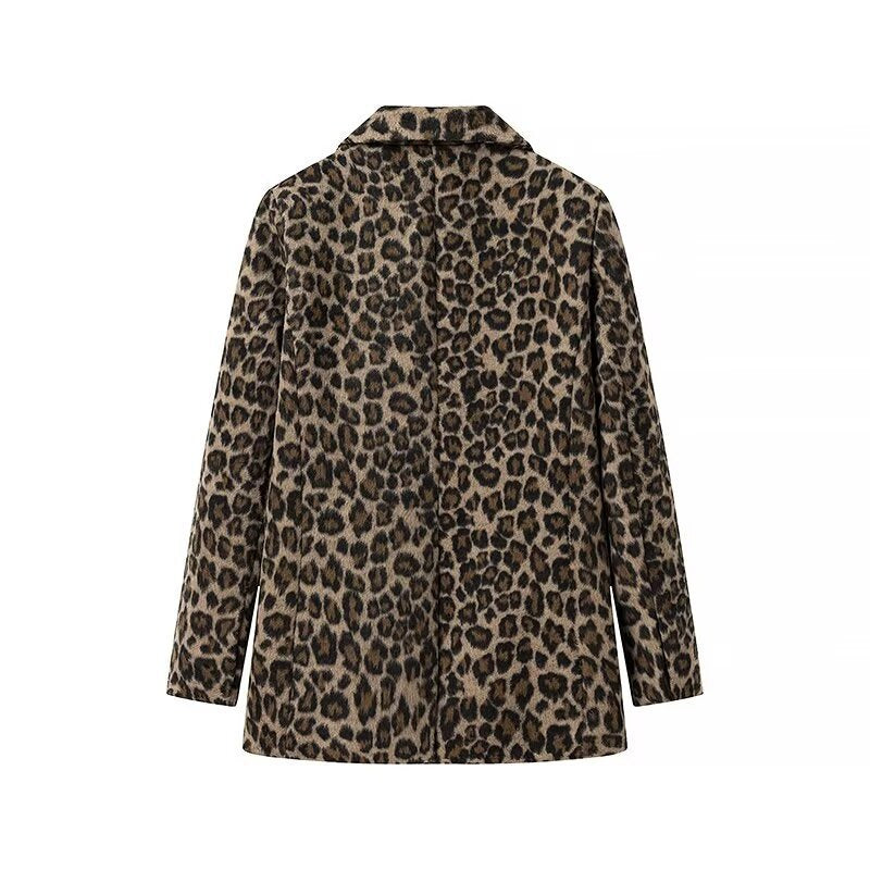 Women's leopard pattern longline blazer with falling lapel, single-button placket, and flap pockets Shop Velvia