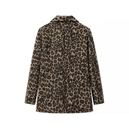 Women's leopard pattern longline blazer with falling lapel, single-button placket, and flap pockets Shop Velvia