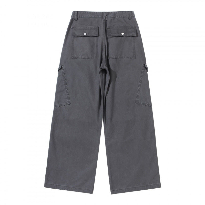 Ladies wide utility cargo pants made of sturdy canvas with a high waist and knee pleats Shop Velvia