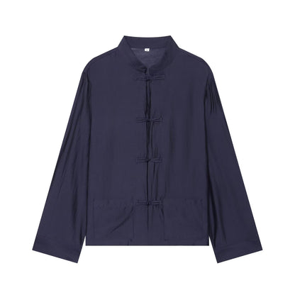 Unisex Lightweight Cotton Tunic with Stand-Up Collar and Traditional Frog Button Closure Shop Velvia