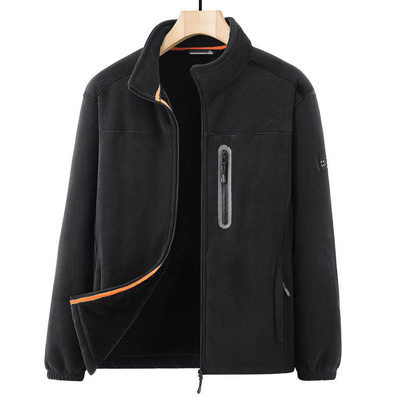 Men's microfleece outdoor jacket with waterproof breast pocket, stand-up collar, and teddy fleece lining Shop Velvia