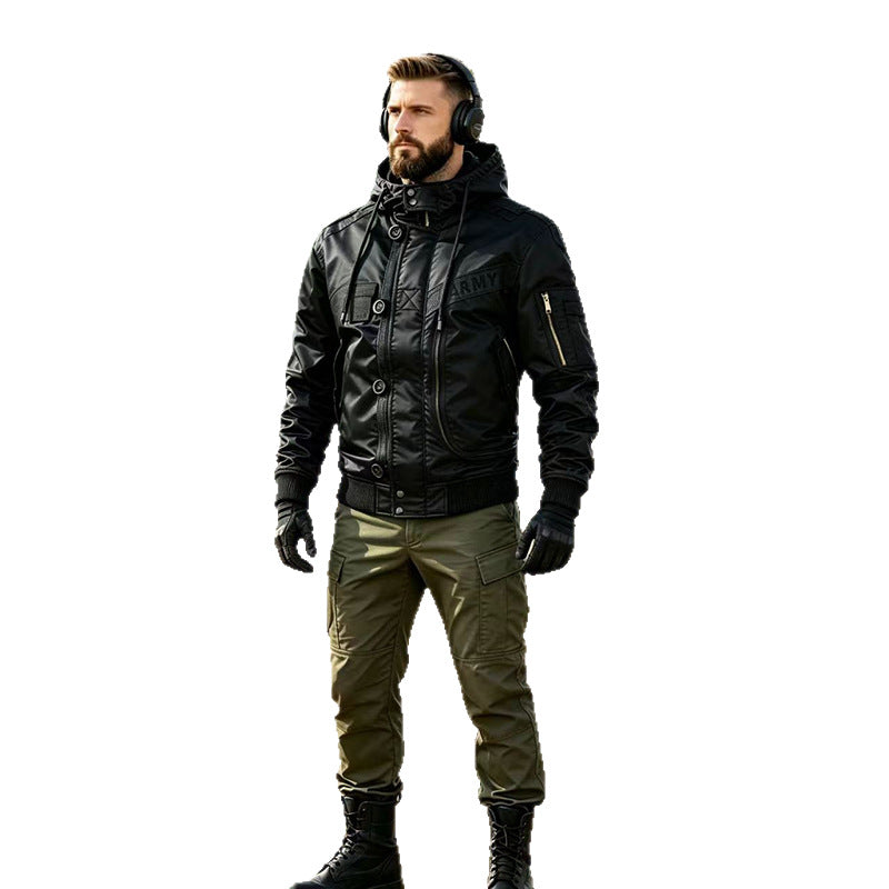 Men's Military-Inspired Hooded Bomber Jacket with Utility Pockets Shop Velvia
