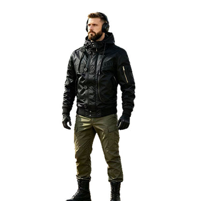 Men's Military-Inspired Hooded Bomber Jacket with Utility Pockets Shop Velvia