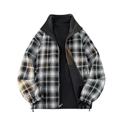 Unisex Reversible Utility Jacket with checked lining, stand-up collar and elastic cuffs Shop Velvia
