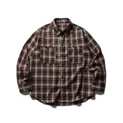 Men's Boxy Flannel Overshirt with Check Pattern, Full Button Placket and Curved Hem Shop Velvia