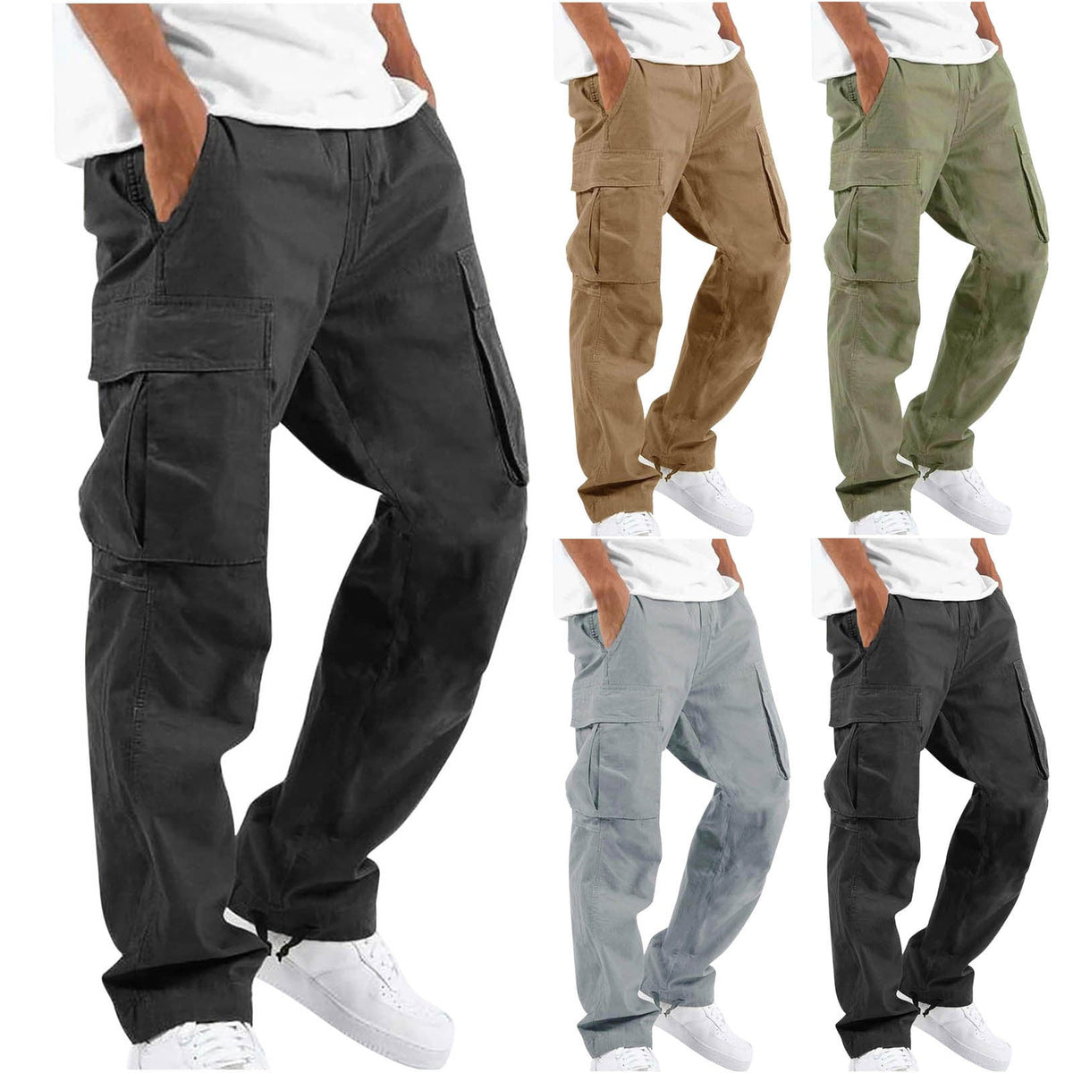 Men's casual cotton cargo pants with multi-pockets and adjustable hem Shop Velvia