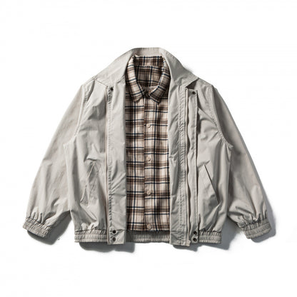 Men's Short Cut Boxy Transition Jacket with Checked Collar and Elastic Hem Shop Velvia