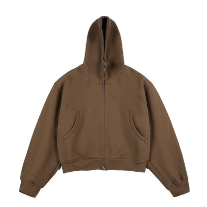 [Unisex] Short Boxy Hoodie with Continuous Zipper and Inserted Side Pockets Shop Velvia