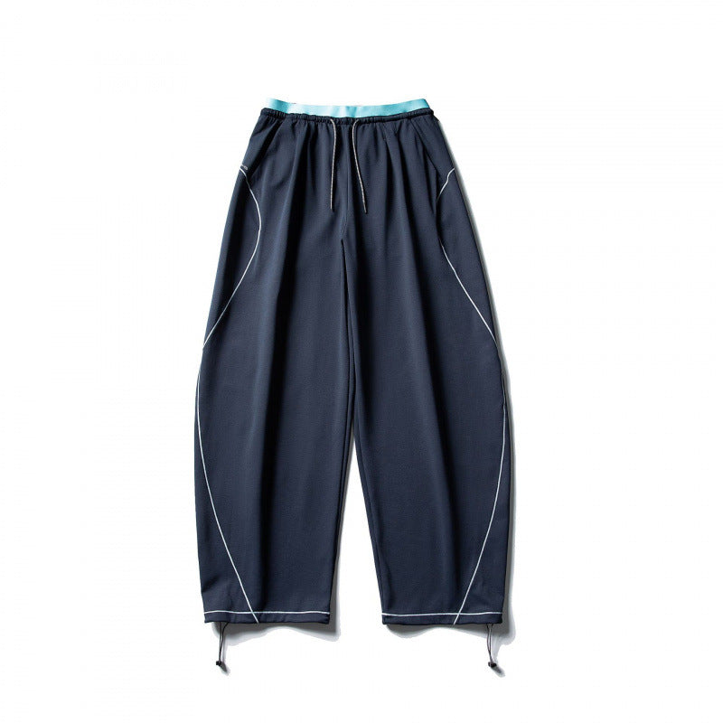 Unisex Wide Tech Jogging Pants with Drawstring, Contrast Seams and Adjustable Hem Shop Velvia