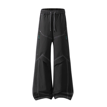 Men's Wide Cargo Pants with Drawstring Waistband, Utility Seams and Zip Pockets Shop Velvia