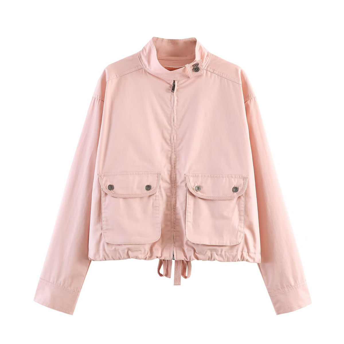 Women Lightweight cropped leisure blouson jacket with stand-up collar, drawstring and large flap pockets Shop Velvia