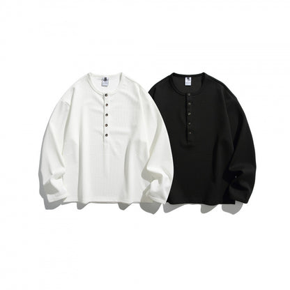 Unisex waffle texture Henley shirt with button placket and oversized fit Shop Velvia
