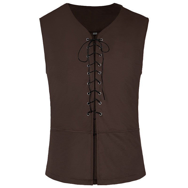 Unisex sleeveless lacing vest in historical LARP design with concealed zipper and metal eyelets Shop Velvia