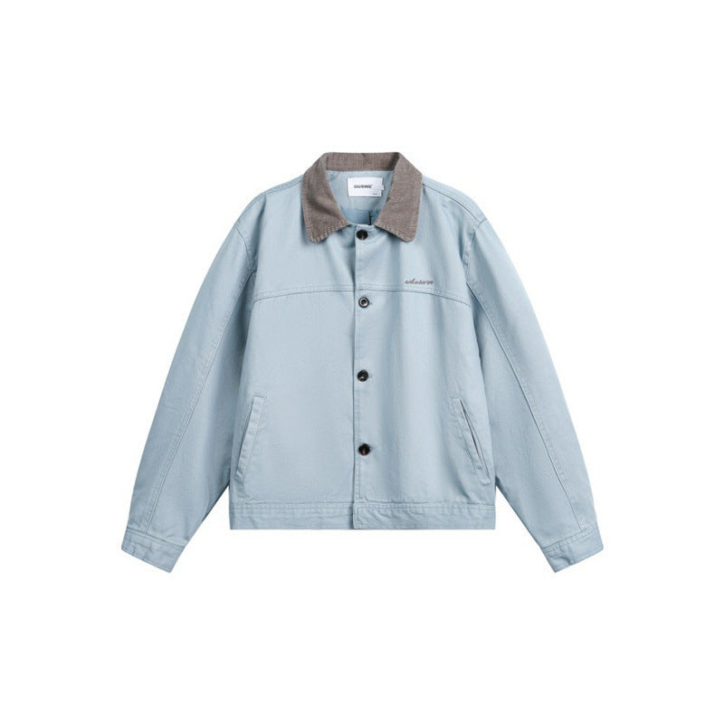 Men's Boxy Canvas Jacket with Cord Collar and Concealed Button Placket Shop Velvia