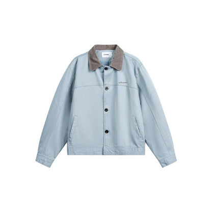 Men's Boxy Canvas Jacket with Cord Collar and Concealed Button Placket Shop Velvia