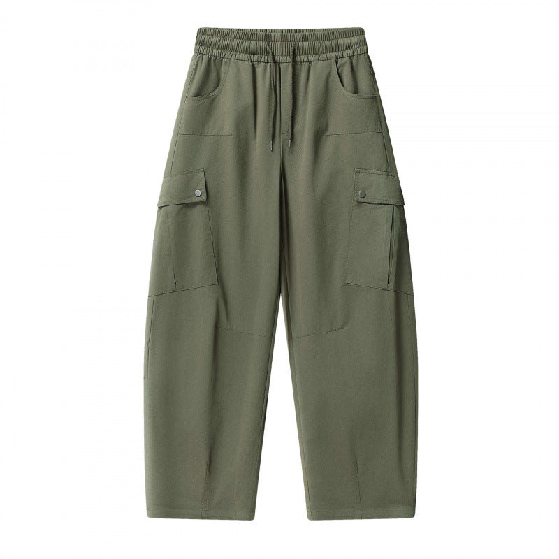 Unisex Loose Cargo Pants with Elastic Waistband, Drawstring and Patch Flap Pockets Shop Velvia