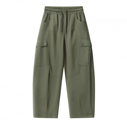 Unisex Loose Cargo Pants with Elastic Waistband, Drawstring and Patch Flap Pockets Shop Velvia