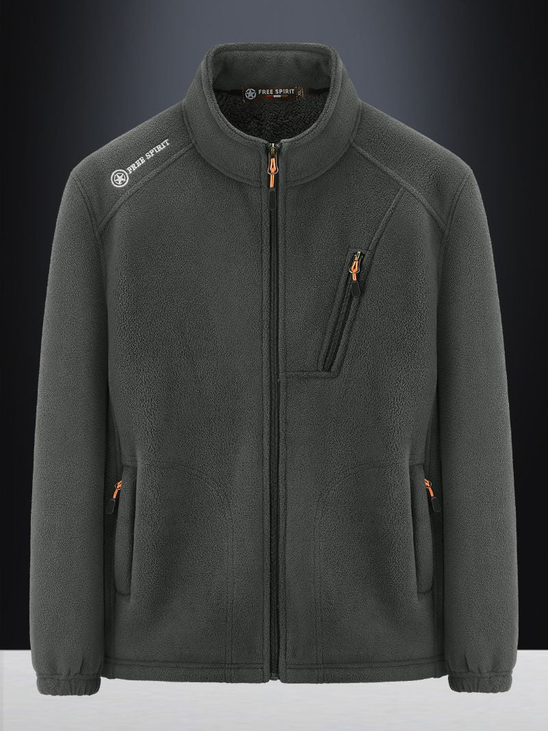 Men's Warm Microfleece Outdoor Jacket with Chest Zipper, Side Pockets and Stand-Up Collar Shop Velvia